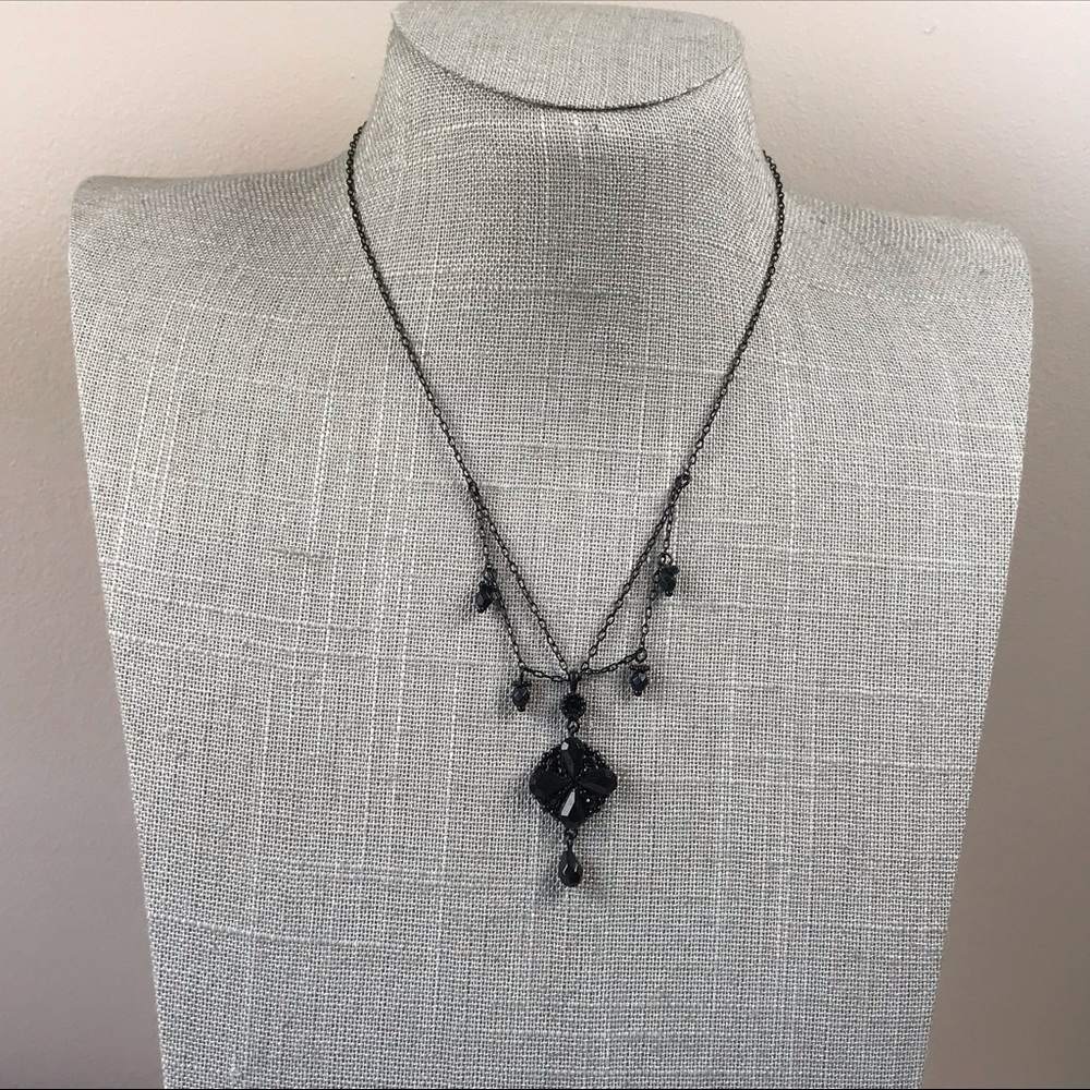 Delicate matte black gothic rhinestone necklace